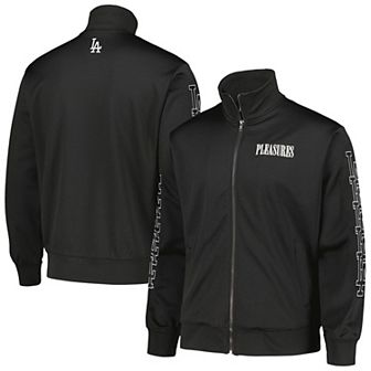 Men's PLEASURES Black Los Angeles Dodgers Pitcher Full-Zip Track Jacket