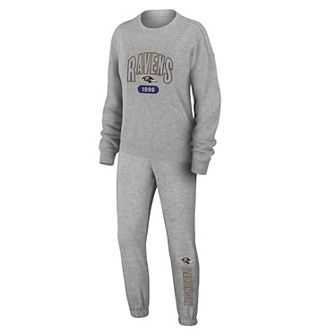 Women's WEAR by Erin Andrews Heather Gray Baltimore Ravens Plus Size Knitted Tri-Blend Long Sleeve T-Shirt & Pants Lounge Set
