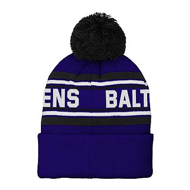 Youth Purple Baltimore Ravens Jacquard Cuffed Knit Hat with Pom