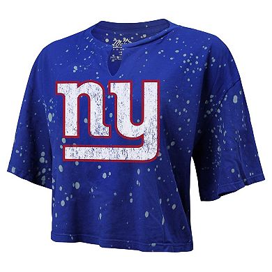 Women's Majestic Threads Royal New York Giants Bleach Splatter Notch Neck Crop T-Shirt