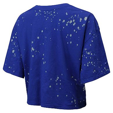 Women's Majestic Threads Royal New York Giants Bleach Splatter Notch Neck Crop T-Shirt