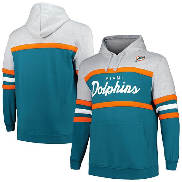 Mens Mitchell And Ness Heather Grayaqua Miami Dolphins Big And Tall Head Coach Pullover Hoodie 