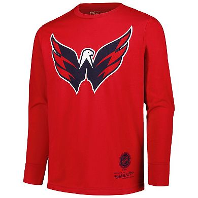 Youth Mitchell & Ness Red Washington Capitals Throwback Logo Long Sleeve T-Shirt
