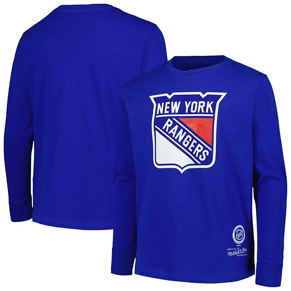 Youth Mitchell & Ness Royal New York Rangers Throwback Logo Long Sleeve ...