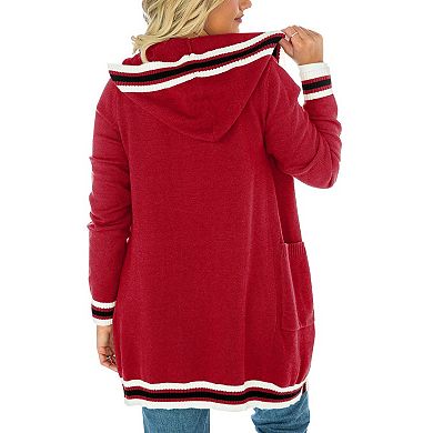 Women's Gameday Couture Crimson Alabama Crimson Tide One More Round Tri-Blend Striped Hooded Cardigan Sweater