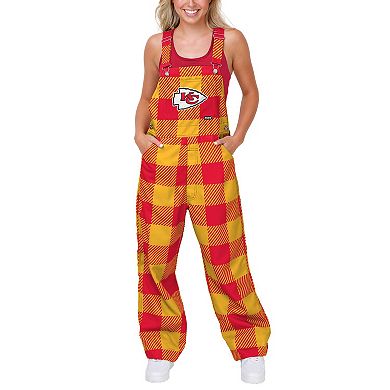 Women's FOCO Red Kansas City Chiefs Big Logo Plaid Overalls