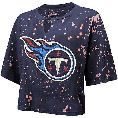 Women's Majestic Threads Navy Tennessee Titans Bleach Splatter Notch Neck Crop T-Shirt