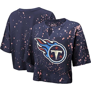 Women's Majestic Threads Navy Tennessee Titans Bleach Splatter Notch Neck Crop T-Shirt