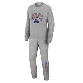 Women's WEAR by Erin Andrews Heather Gray New York Giants Plus Size Knitted Tri-Blend Long Sleeve T-Shirt & Pants Lounge Set