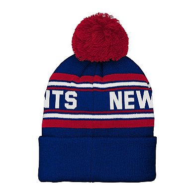 Youth Royal New York Giants Jacquard Cuffed Knit Hat with Pom
