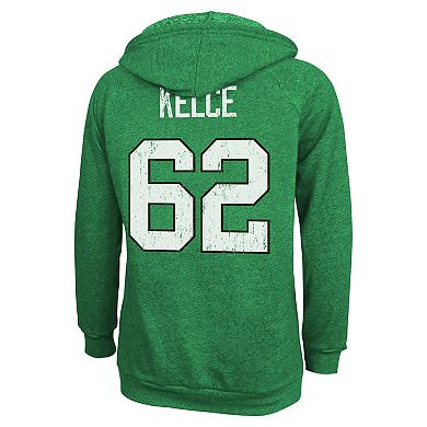 Women's Majestic Threads Jason Kelce  Kelly Green Philadelphia Eagles Name & Number Tri-Blend Pullover Hoodie