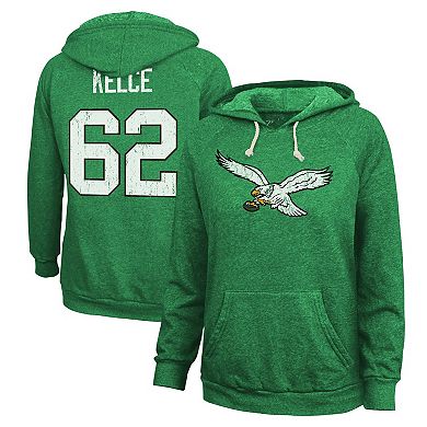Women's Majestic Threads Jason Kelce  Kelly Green Philadelphia Eagles Name & Number Tri-Blend Pullover Hoodie