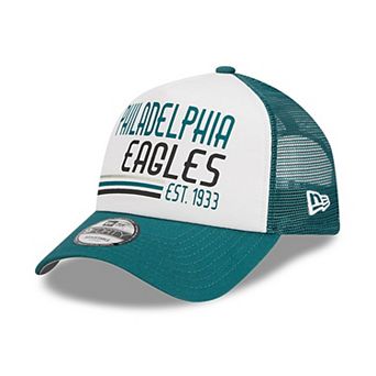 Men's New Era White/Midnight Green Philadelphia Eagles Stacked A-Frame Trucker 9FORTY Adjustable Hat