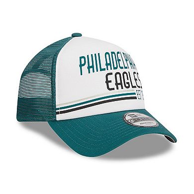 Men's New Era White/Midnight Green Philadelphia Eagles Stacked A-Frame Trucker 9FORTY Adjustable Hat