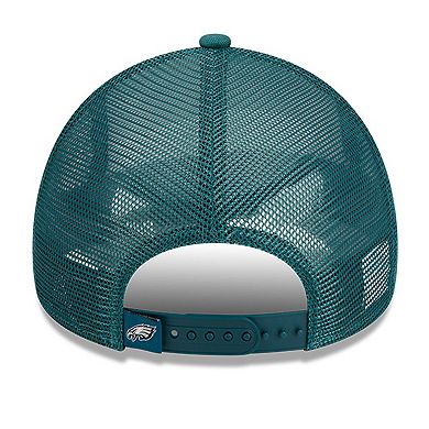 Men's New Era White/Midnight Green Philadelphia Eagles Stacked A-Frame Trucker 9FORTY Adjustable Hat