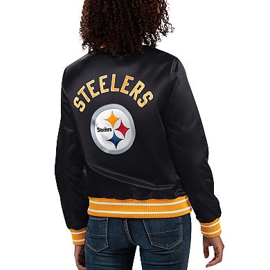 Women's Starter Black Pittsburgh Steelers Full Count Satin Full-Snap Varsity Jacket