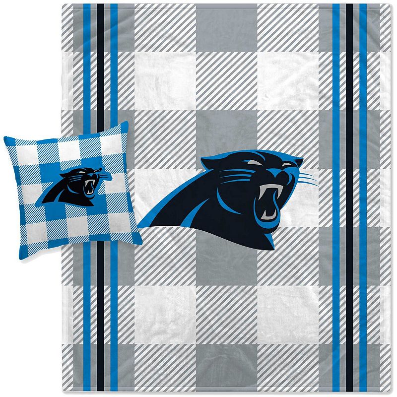 Pegasus Carolina Panthers Gray Plaid Stripes Blanket and Pillow Combo Set, Team