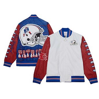 Men's Mitchell & Ness White New England Patriots Team Burst Warm-Up Full-Zip Jacket
