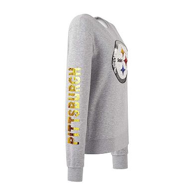 Women's Cuce Heather Gray Pittsburgh Steelers Sequined Logo Pullover Sweatshirt
