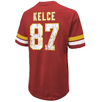 Men's Majestic Threads Travis Kelce Red Kansas City Chiefs Name & Number Oversize Fit T-Shirt