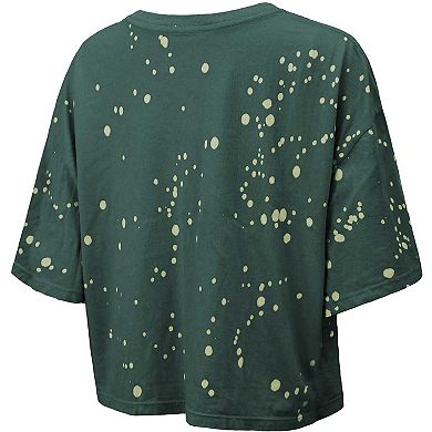 Women's Majestic Threads Green Green Bay Packers Bleach Splatter Notch Neck Crop T-Shirt