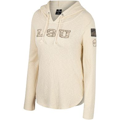 Women's Colosseum Cream LSU Tigers OHT Military Appreciation Casey Raglan Long Sleeve Hoodie T-Shirt