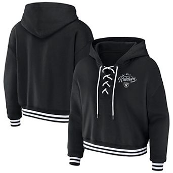 Women's WEAR by Erin Andrews Black Las Vegas Raiders Lace-Up Pullover Hoodie