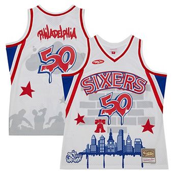 Men's Mitchell & Ness x Tats Cru White Philadelphia 76ers Hardwood Classics Fashion Jersey