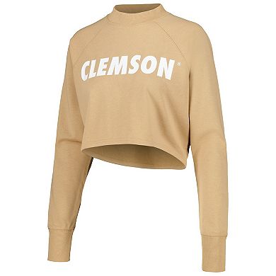 Women's Tan Clemson Tigers Raglan Cropped Sweatshirt & Sweatpants Set
