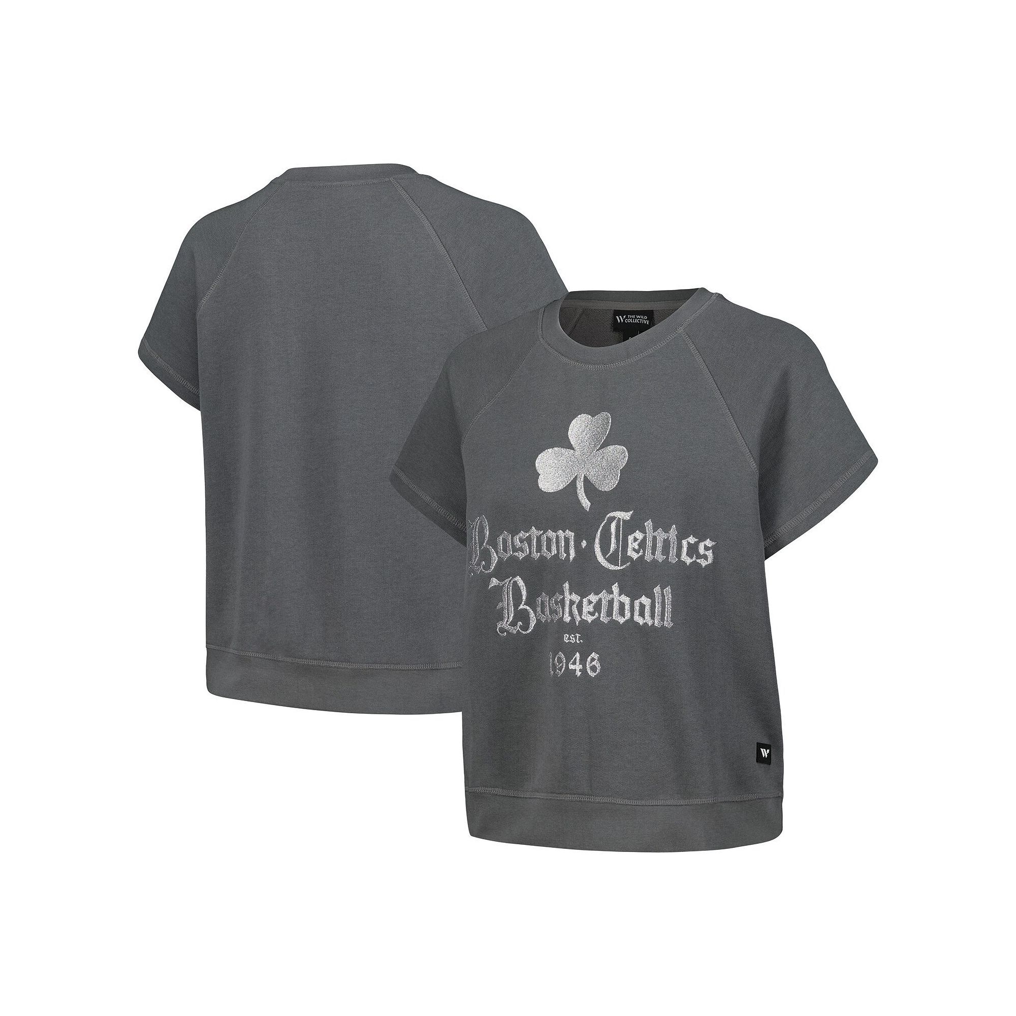Womens The Wild Collective Gray Boston Celtics Embroidered Fleece Raglan S
