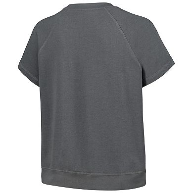 Women's The Wild Collective Gray Boston Celtics Embroidered Fleece Raglan Short Sleeve Pullover Sweatshirt