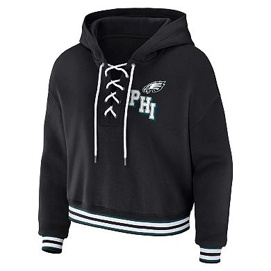 Women's WEAR by Erin Andrews Black Philadelphia Eagles Plus Size Lace-Up Pullover Hoodie