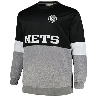 Men's Fanatics Branded Black/Heather Gray Brooklyn Nets Big & Tall Split Pullover Sweatshirt