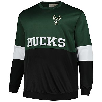 Men's Fanatics Branded Hunter Green/Black Milwaukee Bucks Big & Tall Split Pullover Sweatshirt