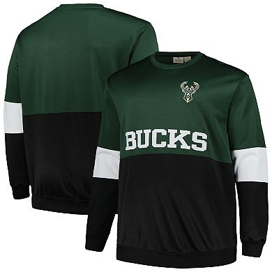 Men's Fanatics Branded Hunter Green/Black Milwaukee Bucks Big & Tall Split Pullover Sweatshirt