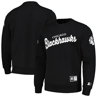Men's Starter Black Chicago Blackhawks Ice Cross-Check Pullover Sweatshirt