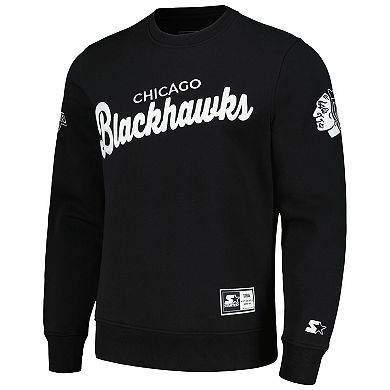 Men's Starter x NHL Black Ice Black Chicago Blackhawks Cross Check Pullover Sweatshirt