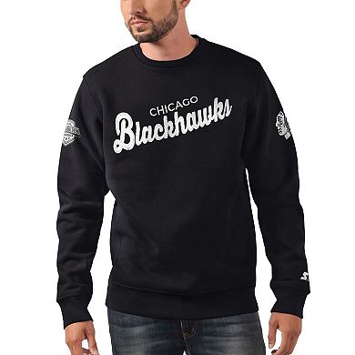 Men's Starter x NHL Black Ice Black Chicago Blackhawks Cross Check Pullover Sweatshirt