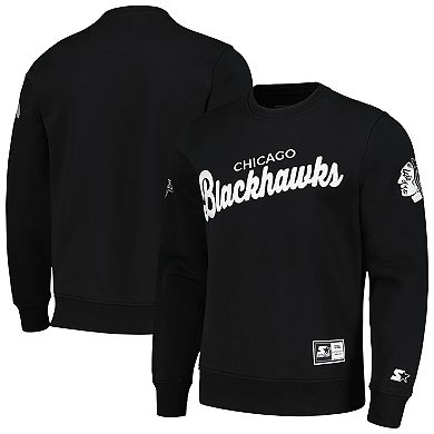Men's Starter x NHL Black Ice Black Chicago Blackhawks Cross Check Pullover Sweatshirt
