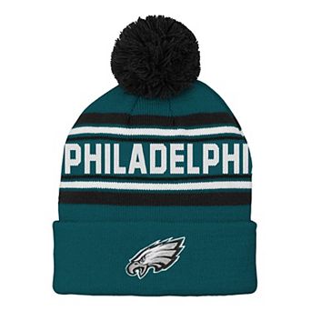 Youth Midnight Green Philadelphia Eagles Jacquard Cuffed Knit Hat with Pom