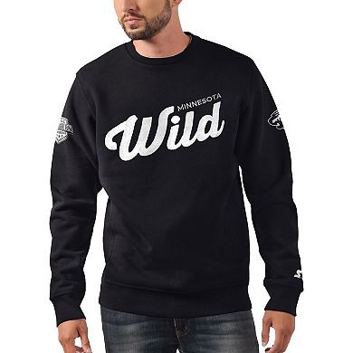 Men's Starter Black Minnesota Wild Ice Cross-Check Pullover Sweatshirt