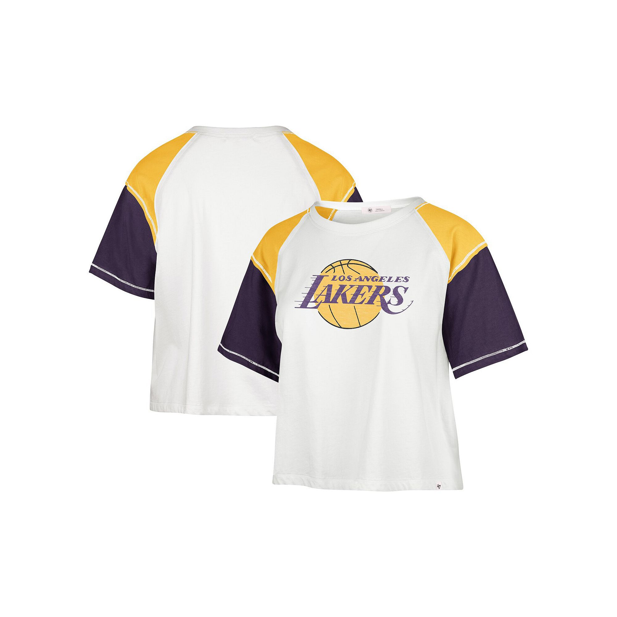 Womens 47 Cream Los Angeles Lakers Premier Raglan Cropped T-Shirt, Size: 