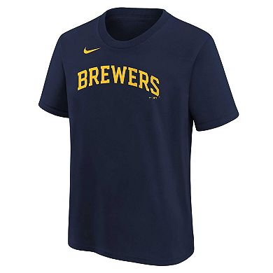 Youth Nike Willy Adames Navy Milwaukee Brewers Player Name & Number T-Shirt