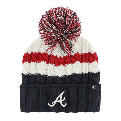 Women's '47 White/Navy Atlanta Braves Ashfield Cuffed Knit Hat with Pom