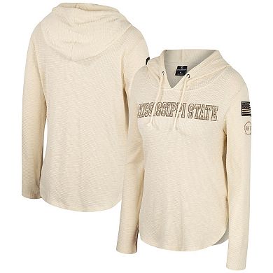 Women's Colosseum Cream Mississippi State Bulldogs OHT Military Appreciation Casey Raglan Long Sleeve Hoodie T-Shirt