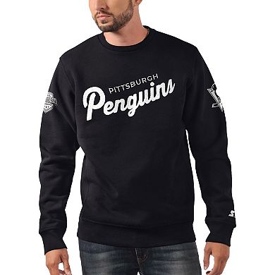 Men's Starter Black Pittsburgh Penguins Ice Cross-Check Pullover Sweatshirt