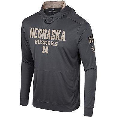 Men's Colosseum Charcoal Nebraska Huskers OHT Military Appreciation Long Sleeve Hoodie T-Shirt