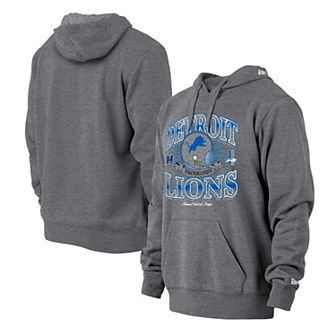 Men's New Era Heather Gray Detroit Lions Retro Pullover Hoodie