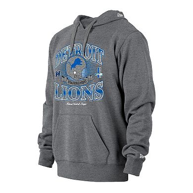 Men's New Era Heather Gray Detroit Lions Retro Pullover Hoodie