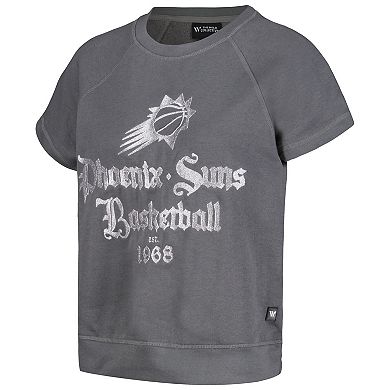 Women's The Wild Collective Gray Phoenix Suns Embroidered Fleece Raglan Short Sleeve Pullover Sweatshirt